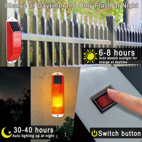 Aolyty Solar Strobe Warning Light Sensitive LED Warning Lamp Super Bright IP54 Waterproof Light Control Flashing Beacon Barricade Construction Safety Road Signs Flash Traffic Lights (Red) - Image 2