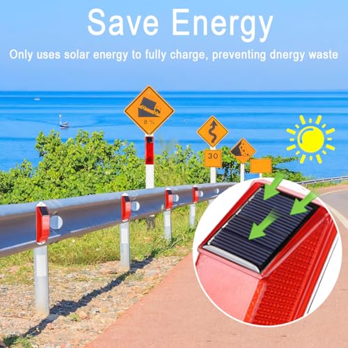 Aolyty Solar Strobe Warning Light Sensitive LED Warning Lamp Super Bright IP54 Waterproof Light Control Flashing Beacon Barricade Construction Safety Road Signs Flash Traffic Lights (Red) - Image 5