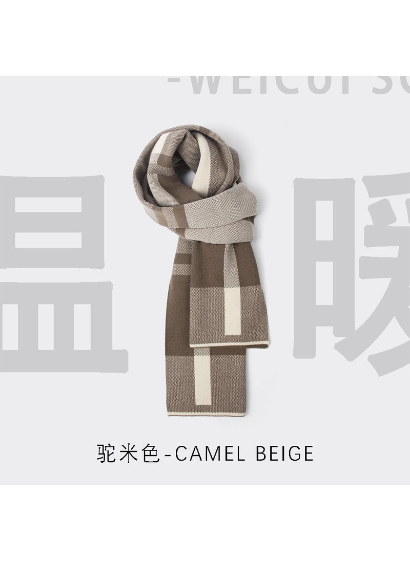 Generic - Scarf factory wholesale mens autumn and winter Korean style warm scarf windproof knitted Korean style shawl cashmere-like Korean camel Rice - Image 1