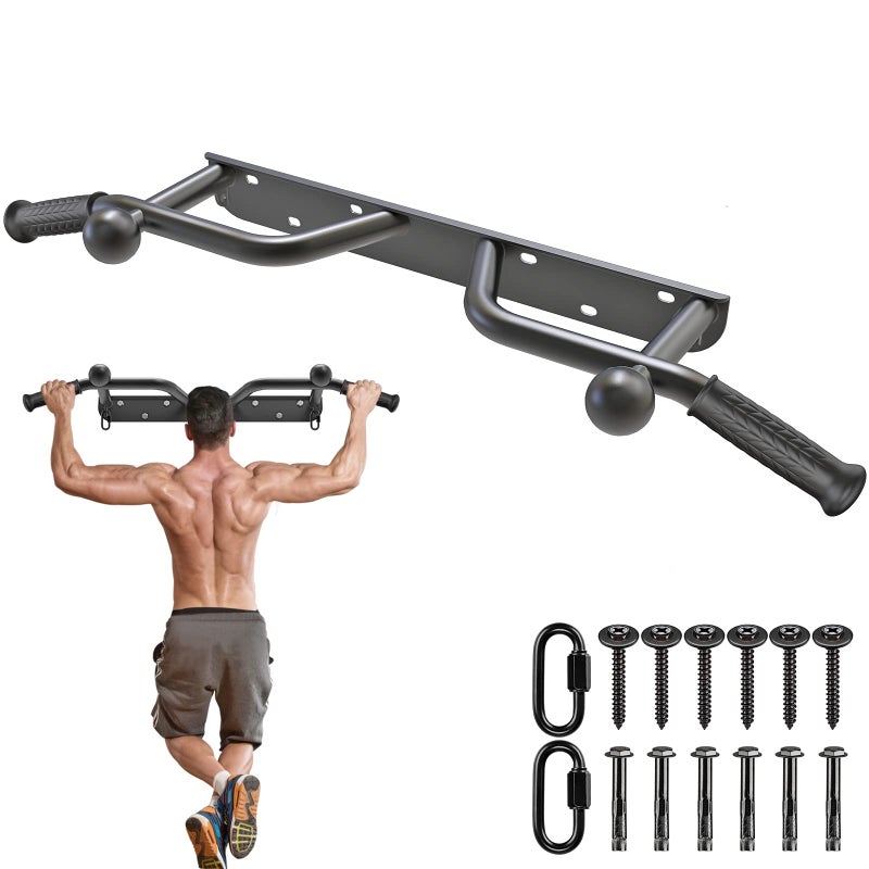 Kipika Heavy Duty Wall Mounted Pull Up Bar, Ball Finger Grip Training, 1 3/10" Durable Steel Tubing, 5 Hand Grip, 38" Wide, 6" Wall to Bar Spacing, More Stable 6 Hole - Image 1