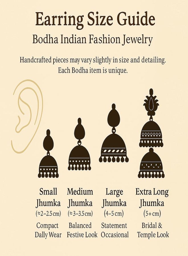 Bodha Gold Plated Traditional Indian Medium Jhumka Earrings for Women (SJ_34) - Image 4