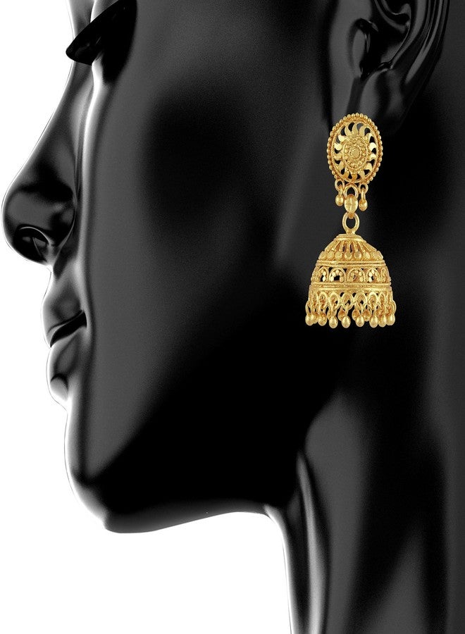 Bodha Gold Plated Traditional Indian Medium Jhumka Earrings for Women (SJ_34) - Image 2