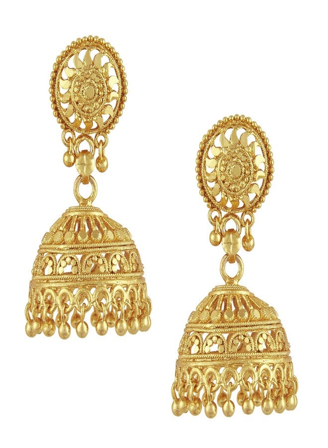 Bodha Gold Plated Traditional Indian Medium Jhumka Earrings for Women (SJ_34) - Image 1
