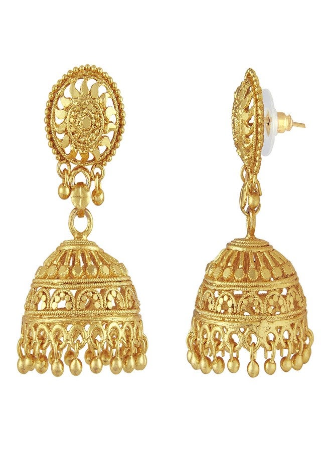 Bodha Gold Plated Traditional Indian Medium Jhumka Earrings for Women (SJ_34) - Image 3