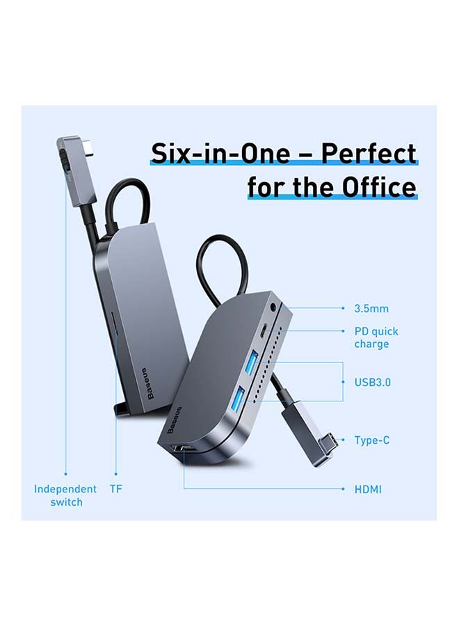 بيسوس موزع USB بقاعدة تثبيت (مطور) ومحول دونجل 6 في 1 غير مرئي بمنفذ HDMI بدقة 4K ومنفذي USB 3.0 ومنفذ USB-C بتقنية PD بقدرة 60 وات، ومنفذ مايكرو SD صوتي مقاس 3.5 مم لآي باد برو 2018 - 2019 - 2020 - 2021 وماك بوك برو رمادي قاتم - Image 3