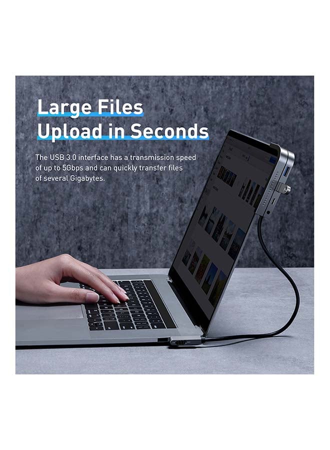 بيسوس موزع USB بقاعدة تثبيت (مطور) ومحول دونجل 6 في 1 غير مرئي بمنفذ HDMI بدقة 4K ومنفذي USB 3.0 ومنفذ USB-C بتقنية PD بقدرة 60 وات، ومنفذ مايكرو SD صوتي مقاس 3.5 مم لآي باد برو 2018 - 2019 - 2020 - 2021 وماك بوك برو رمادي قاتم - Image 5