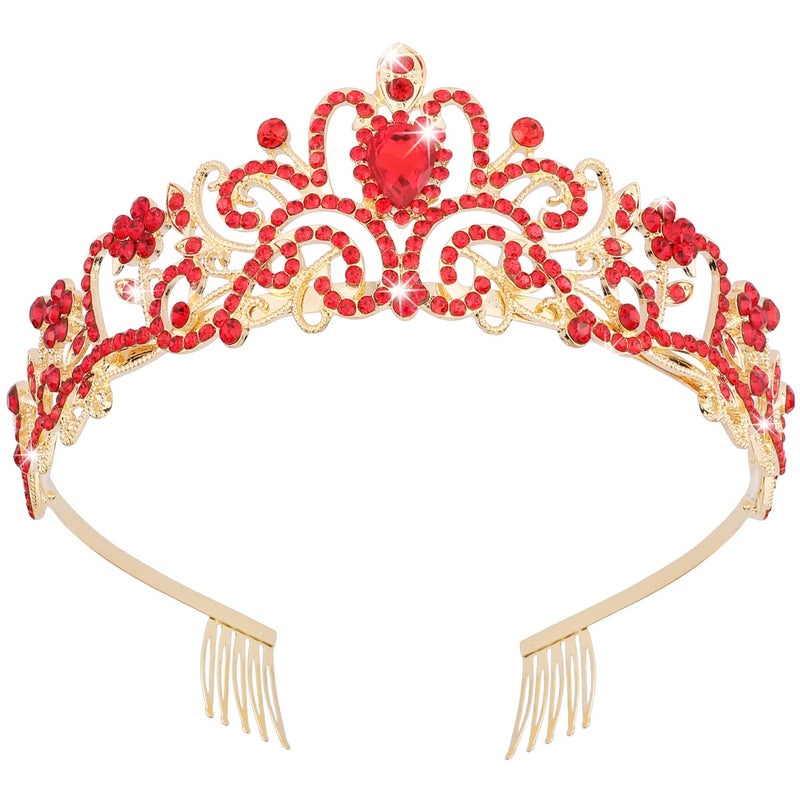 Didder Gold Tiaras for Women Red Rhinestones Tiaras and Crowns for Women Elegant Princess Crown with Combs Tiaras for Girls Wedding Crowns for Brides Womens Headbands Prom Birthday Party