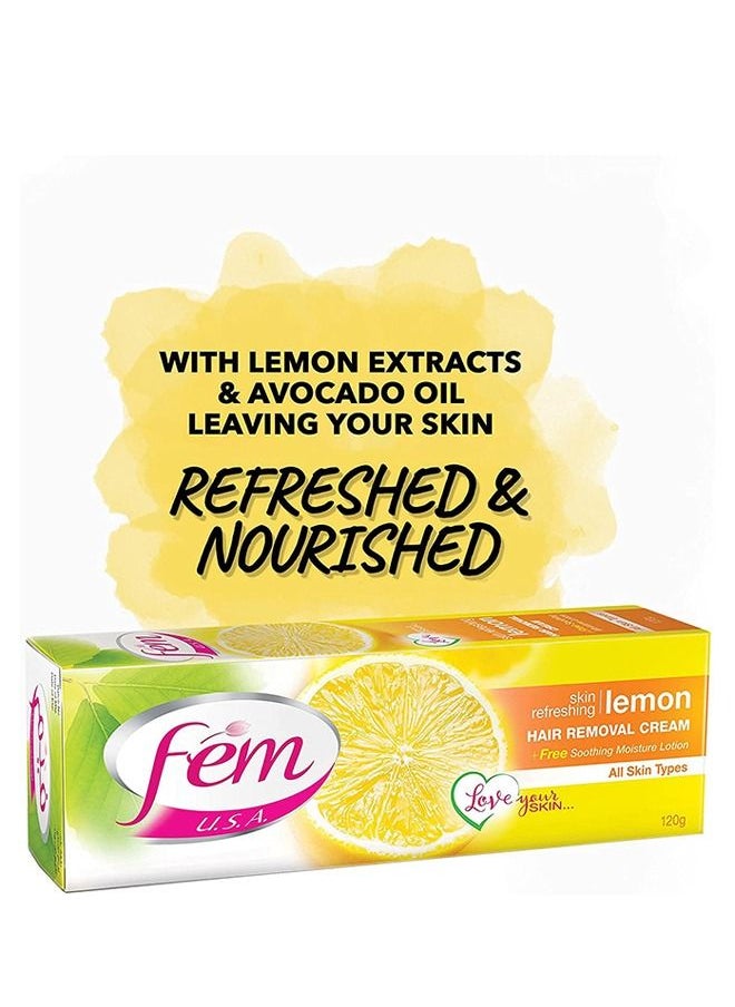 fem - FEM USA Hair Removal Cream with Refreshing Lemon | For Skin Refreshing - 120g (Pack of 2) With pH Balancing Skin Care Lotion - Image 1