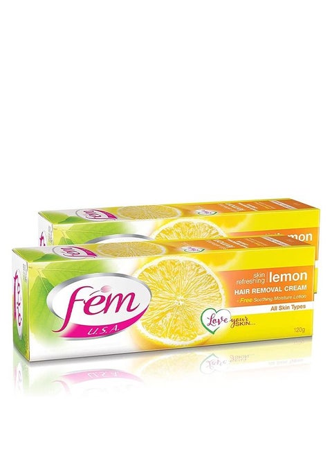 FEM USA Hair Removal Cream with Refreshing Lemon | For Skin Refreshing - 120g (Pack of 2) With pH Balancing Skin Care Lotion
