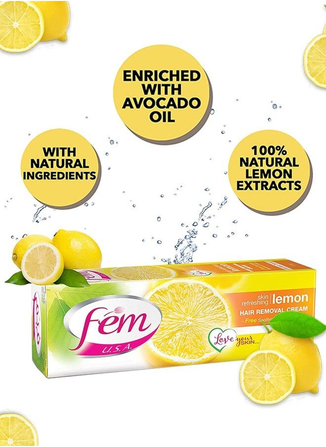 fem - FEM USA Hair Removal Cream with Refreshing Lemon | For Skin Refreshing - 120g (Pack of 2) With pH Balancing Skin Care Lotion - Image 1