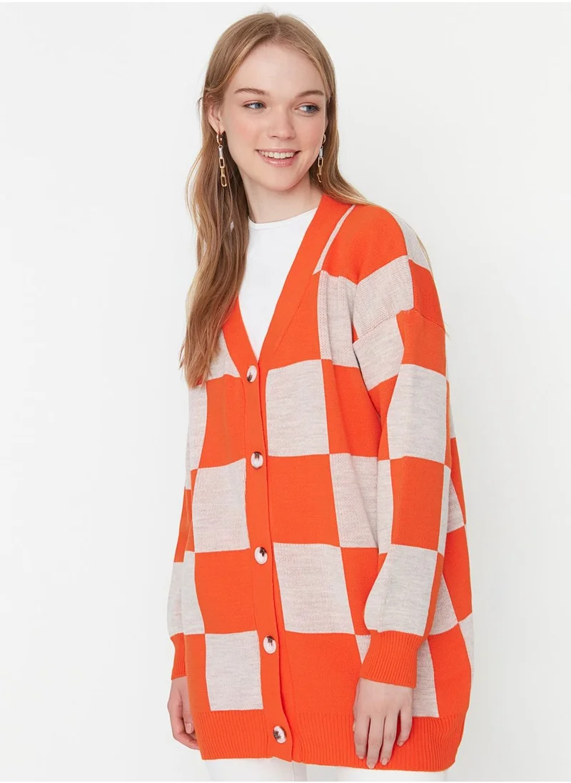 trendyol Checked Button Detail Cardigan