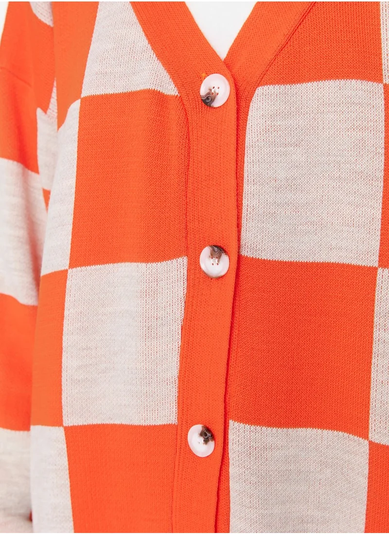 trendyol Checked Button Detail Cardigan