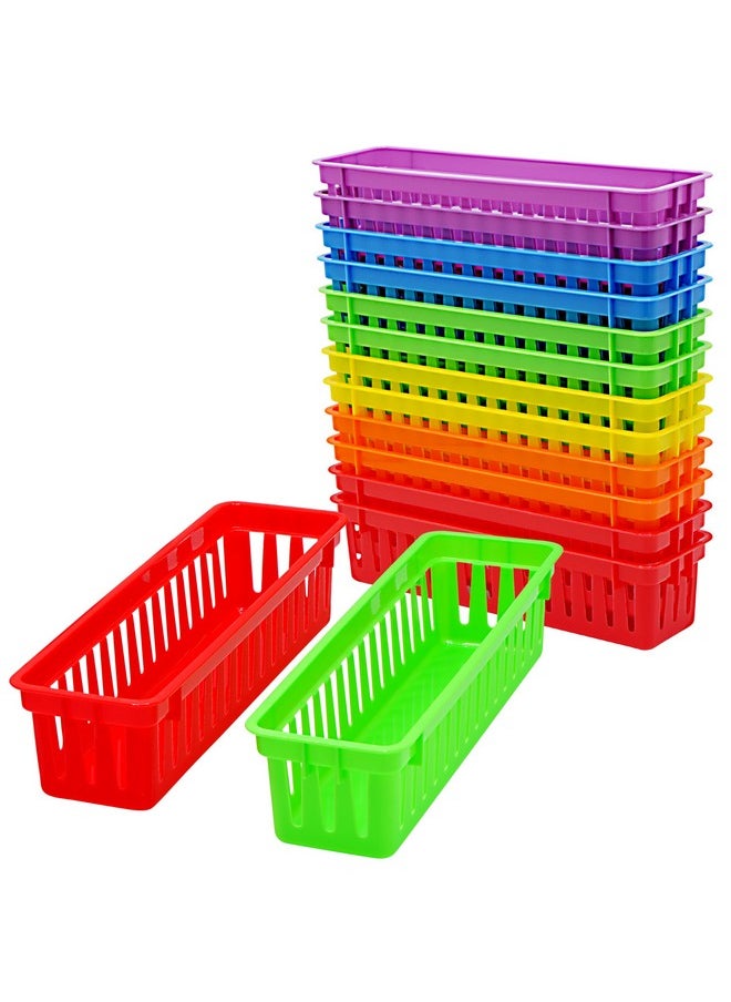 4E's Novelty 4E's Novelty 12 Pack Pencil Holder for Kids Desk, Colorful Plastic Pen Baskets Tray for Organizing Classroom Supplies, Plastic Caddy for Desk and Elementary Teacher Supplies for Classroom  - Image 1