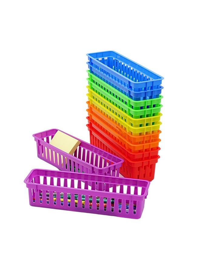 4E's Novelty 4E's Novelty 12 Pack Pencil Holder for Kids Desk, Colorful Plastic Pen Baskets Tray for Organizing Classroom Supplies, Plastic Caddy for Desk and Elementary Teacher Supplies for Classroom  - Image 4