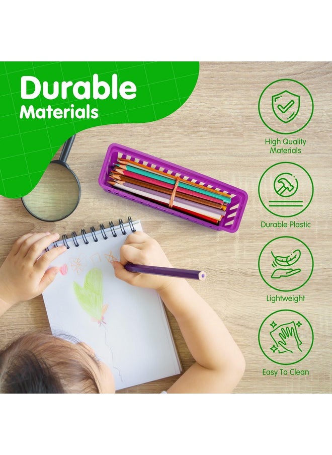 4E's Novelty 4E's Novelty 12 Pack Pencil Holder for Kids Desk, Colorful Plastic Pen Baskets Tray for Organizing Classroom Supplies, Plastic Caddy for Desk and Elementary Teacher Supplies for Classroom  - Image 2