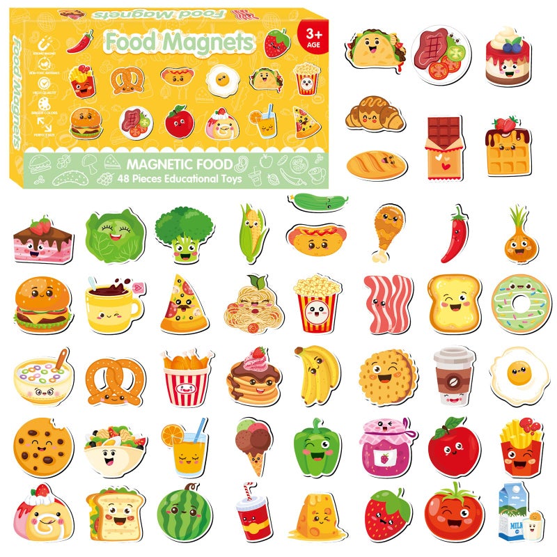 DHQH 48 Pcs Food Fridge Magnets for Girl, Cute Magnetic Educational Learning, Colorful Decorative Magnets for Refrigerator Home Kitchen - Image 1