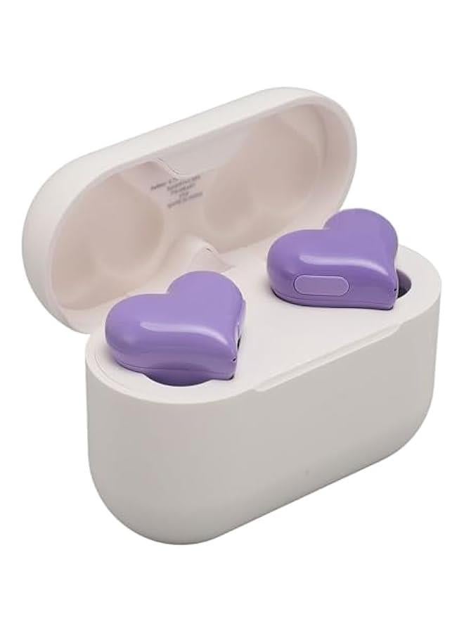 Heart Shaped Headphones, Stereo Earphones, Cute Earbuds, Noise Canceling Headphones, with Charging Case, for Music Calling Workouts Sport Trave School (Violett)