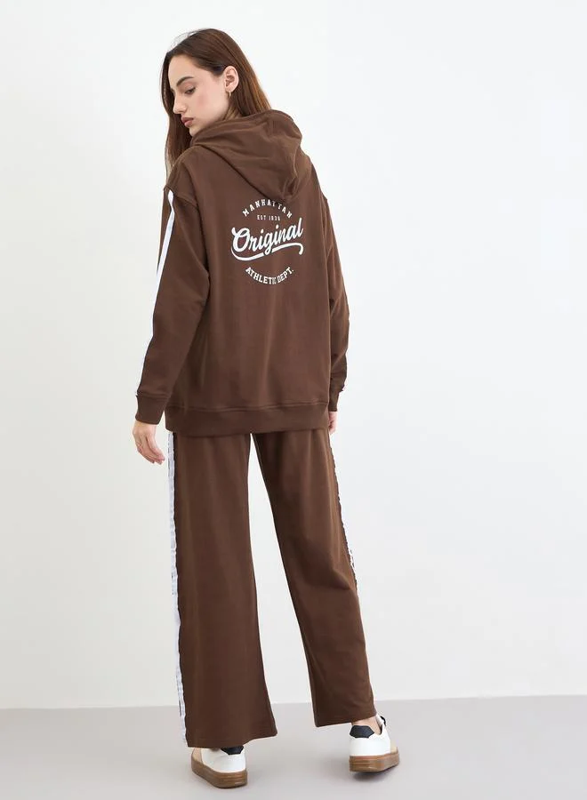 Styli  Brown Printed Longline Hoodie and Joggers Co-Ords for Women | Best Price UAE