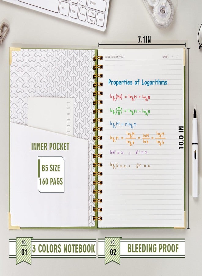 OWSC Lined Spiral Notebook with thick 110 GSM Papers, 320 Pages B5 Size College Ruled Notebook, Hardcover 7.1 x 10 Inches Journal for Women and Men, Notebooks for work, School (2 Pack B5 Grey Green) - Image 3