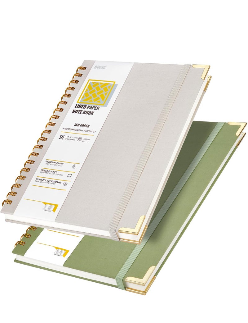 OWSC Lined Spiral Notebook with thick 110 GSM Papers, 320 Pages B5 Size College Ruled Notebook, Hardcover 7.1 x 10 Inches Journal for Women and Men, Notebooks for work, School (2 Pack B5 Grey Green) - Image 1