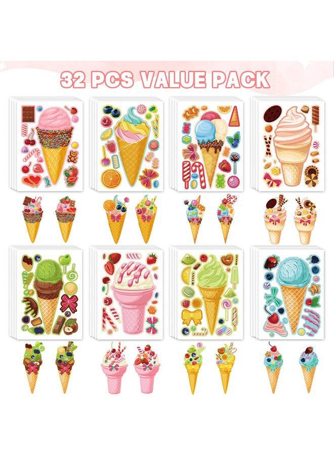 Ozepao 32 Sheets Ice Cream Stickers for Kids, Make a Face Stickers for Party Decorations, Party Favors Craft Supplies - Image 2