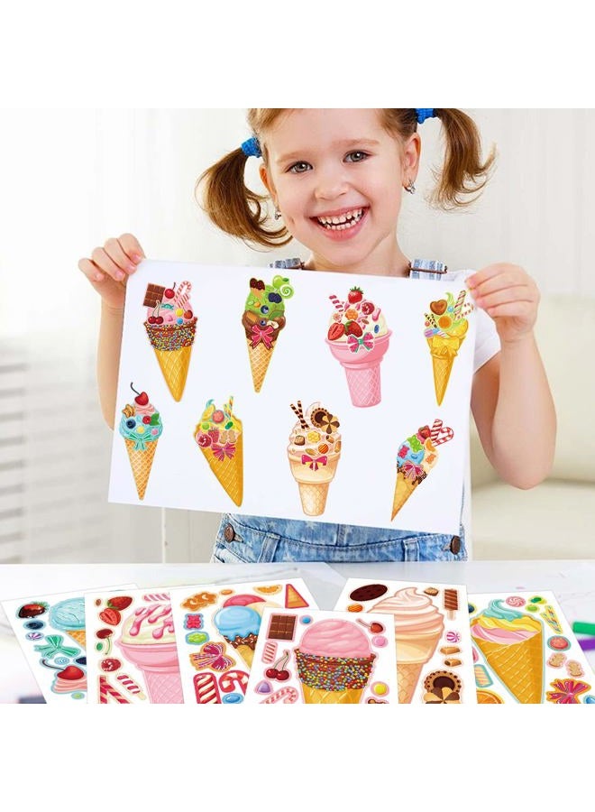 Ozepao 32 Sheets Ice Cream Stickers for Kids, Make a Face Stickers for Party Decorations, Party Favors Craft Supplies - Image 3