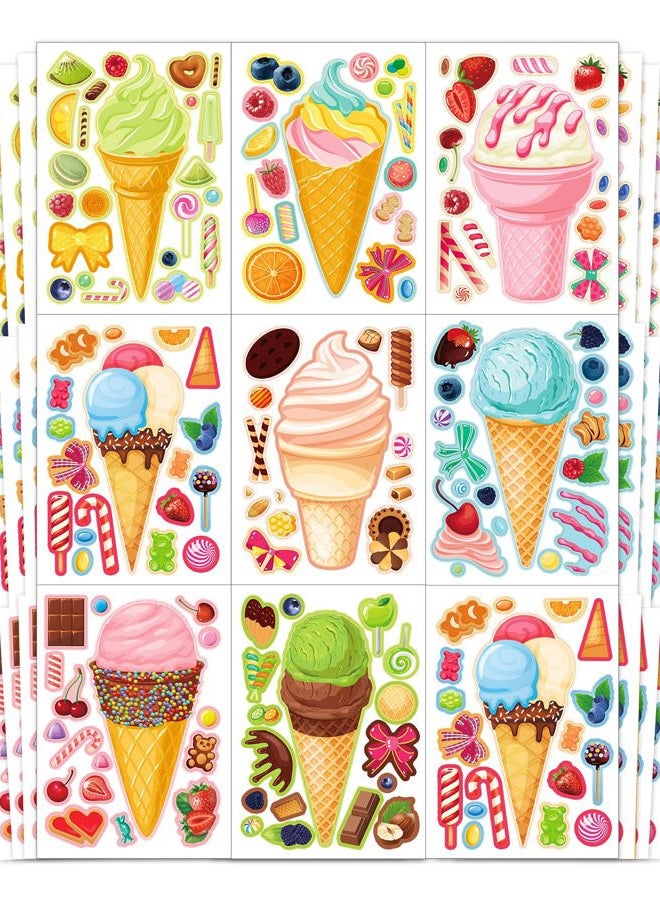 Ozepao 32 Sheets Ice Cream Stickers for Kids, Make a Face Stickers for Party Decorations, Party Favors Craft Supplies - Image 1