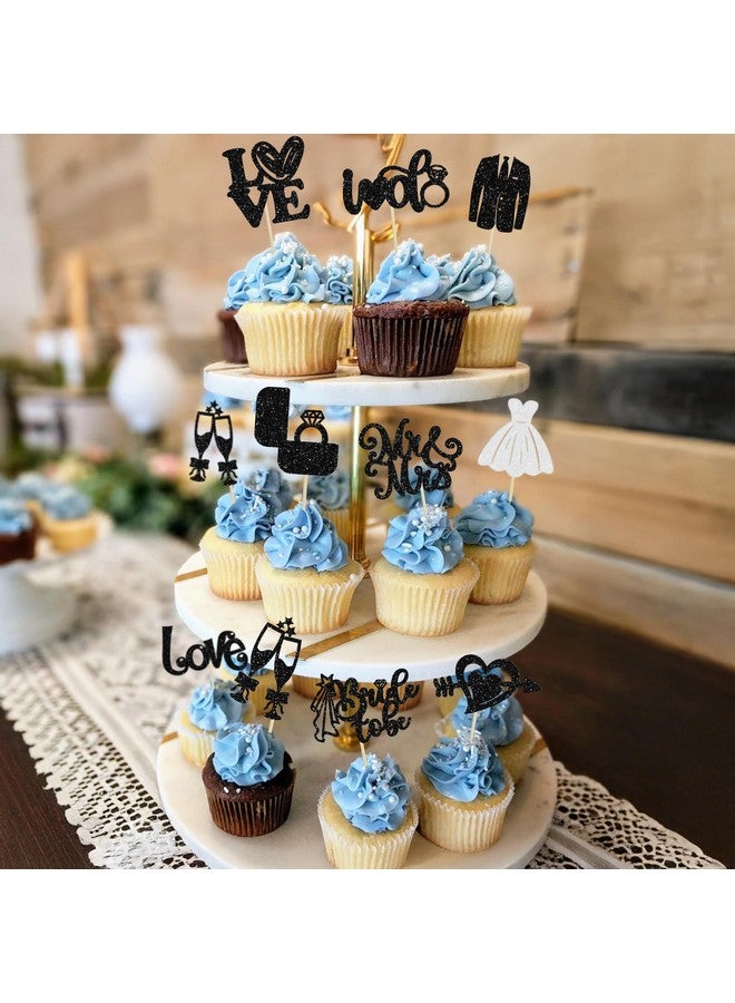 Ephlyn Ephlyn 30Pcs Bride to be Cupcake Toppers Glitter Wedding Cake Topper Decorations I Do Love Heart Ring Cupcake Picks for Bridal Shower Wedding Engagement Party Supplies Black  - Image 5