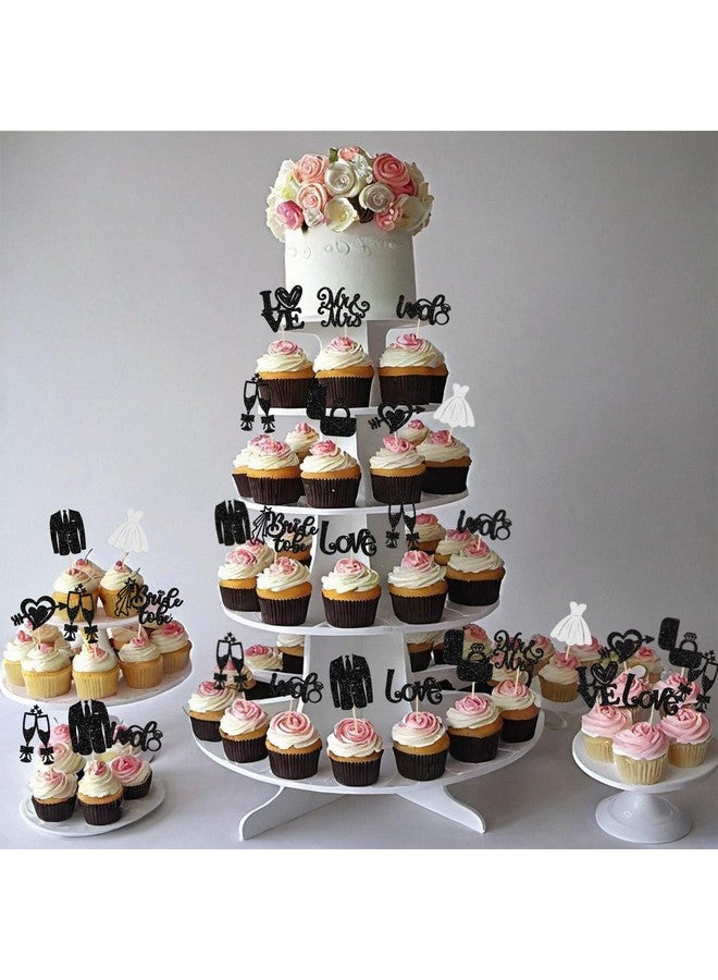 Ephlyn Ephlyn 30Pcs Bride to be Cupcake Toppers Glitter Wedding Cake Topper Decorations I Do Love Heart Ring Cupcake Picks for Bridal Shower Wedding Engagement Party Supplies Black  - Image 4