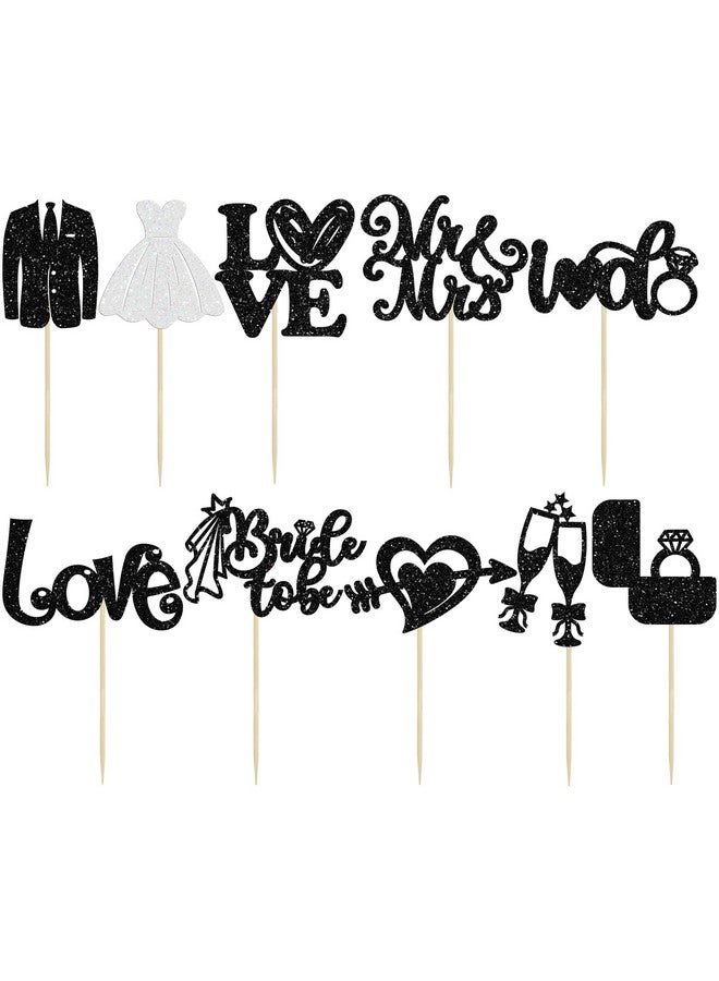 Ephlyn Ephlyn 30Pcs Bride to be Cupcake Toppers Glitter Wedding Cake Topper Decorations I Do Love Heart Ring Cupcake Picks for Bridal Shower Wedding Engagement Party Supplies Black  - Image 3