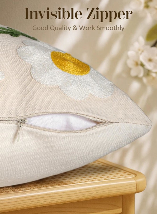 Kokaaee Embroidered Throw Pillow Covers 18x18 Inch - Summer Boho Decorative Pillow Cover with Zipper for Living Room Couch Sofa Bed Aesthetic Design Flower Bee Linen Cushion Pillowcase - Image 3