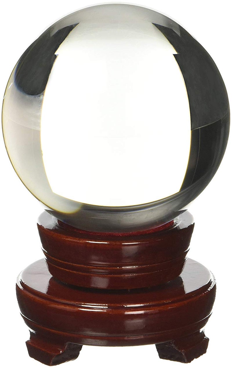 Amlong Crystal Meditation Divnation Sphere Feng Shui Crystal Ball Lensball Decorative Ball with Wooden Stand and Gift Box Clear 31 inch 80mm Diameter