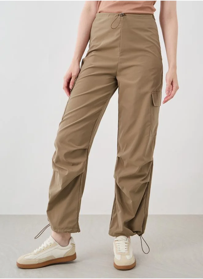 تايك تو Take Two Women Khaki Solid Drawstring Hem Cargo Pants