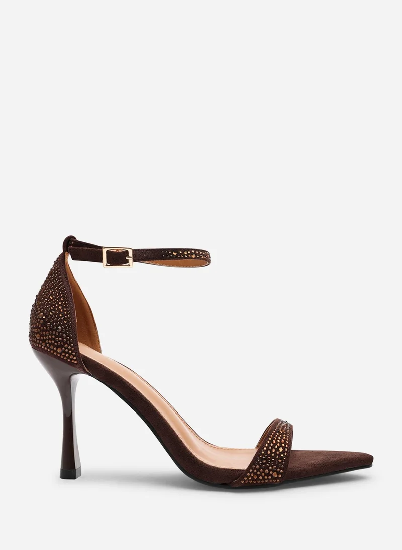 ويرز ذات فروم 'Indira' Suede Sparkling Heeled Sandals With Buckled Ankle Strap
