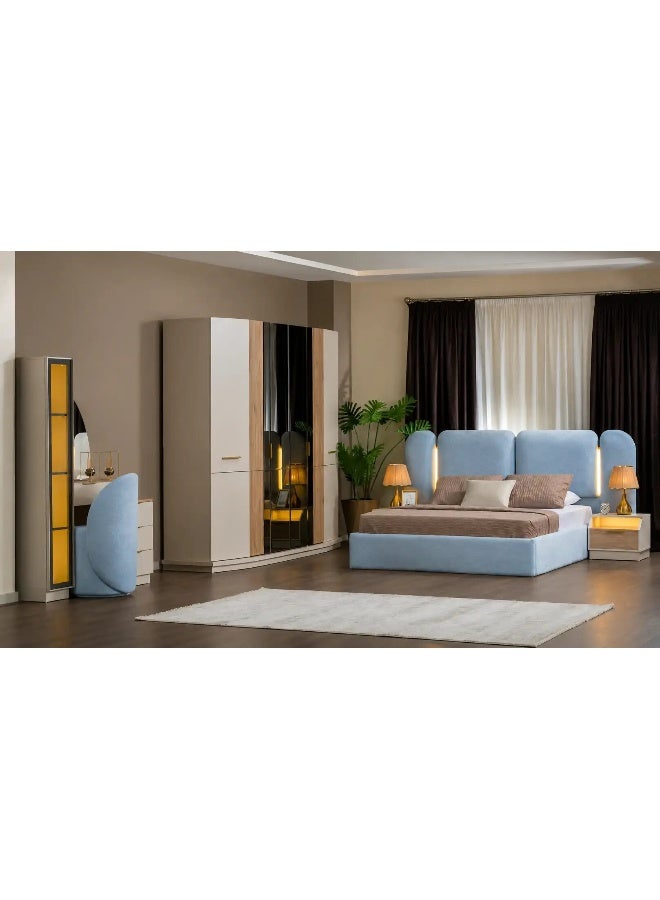 Space Embrace Modern Bedroom Set, Bed Wardrobe, Dressing Table with Mirror, Walnut Veneer - Image 1