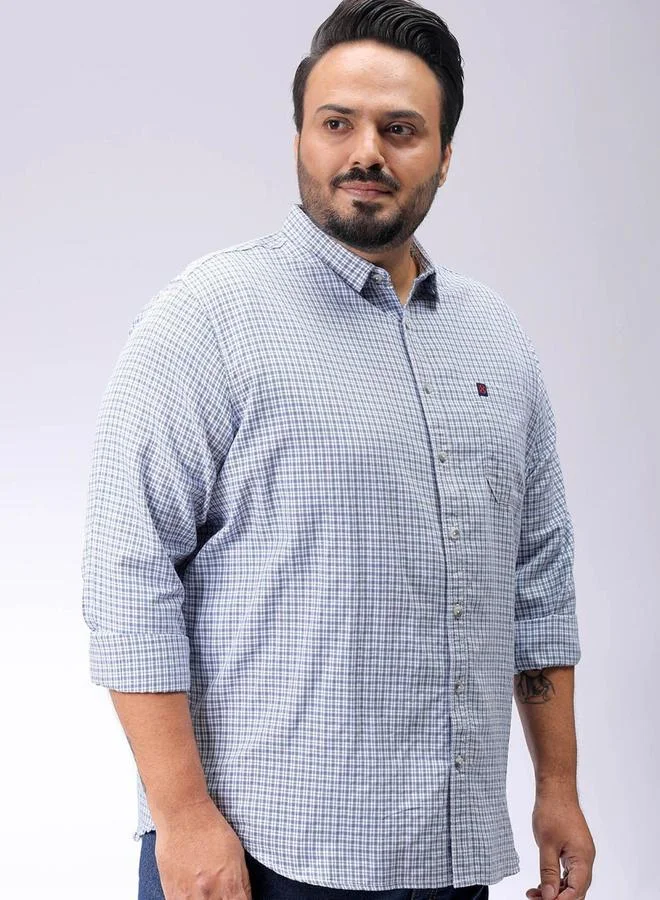 Take Two Plus Men Blue Regular Fit Grid Check Shirt By HardSoda