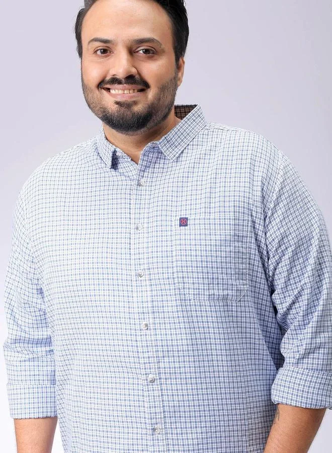 Take Two Plus Men Blue Regular Fit Grid Check Shirt By HardSoda