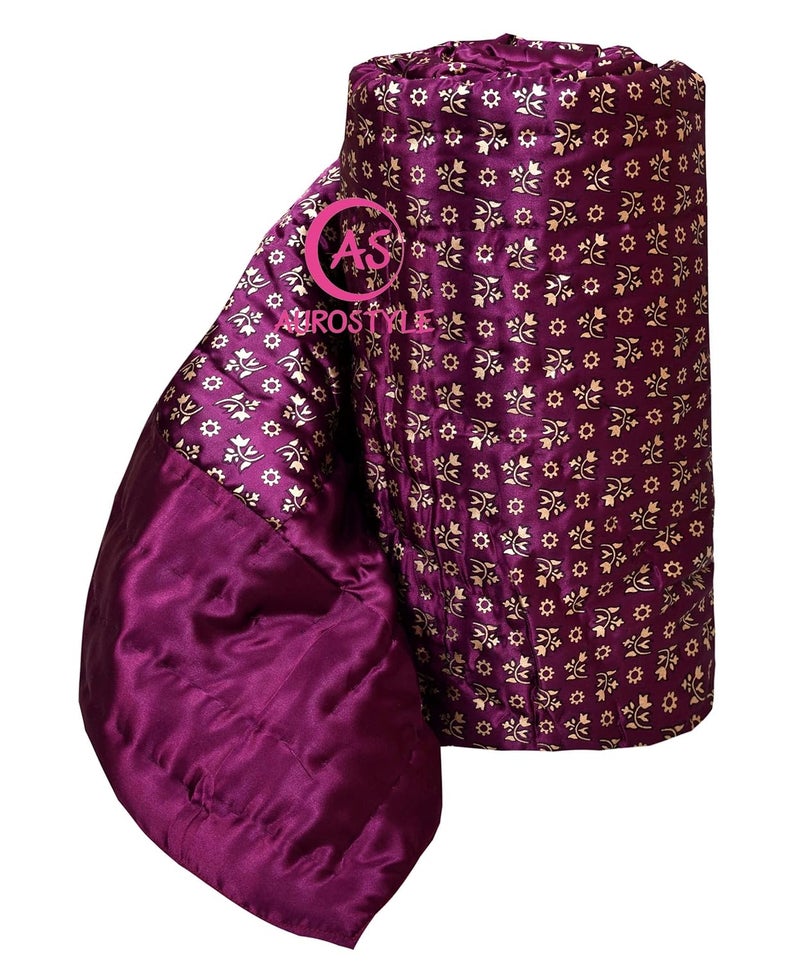 AUROSTYLE Rajasthani Cotton Filled Light Weight Silk Soft Jaipuri AC Quilt Dohar Over All Floral Print Design Blankets for Home 85x100 InchPurple Butti Print Double Bed - Image 5