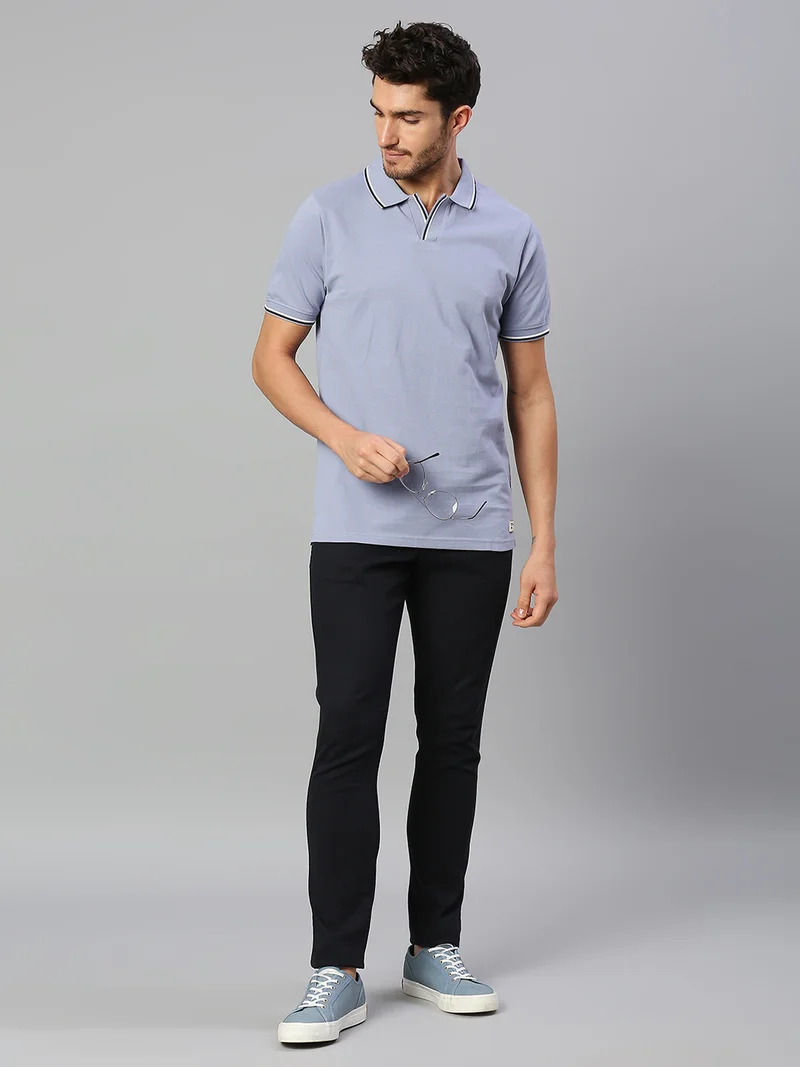 دينيس لينغو Men's Light Blue Regular Fit Cotton Polo T-shirt