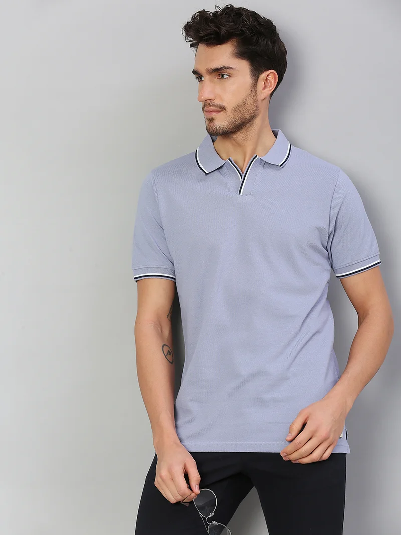 دينيس لينغو Men's Light Blue Regular Fit Cotton Polo T-shirt