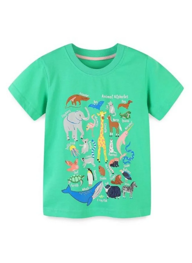 YUNIQEE Green Printed Short Sleeve Crew Neck T-Shirt