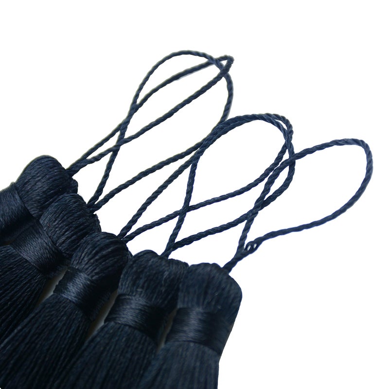 Makhry 20pcs 4.3 Inch Handmade Silky Floss Mini Tiny Craft Tassels with 2-Inch Cord Loop and Small Chinese Knot for Earrings, Souvenir, Bookmarks, DIY Craft Accessory,Tags (Black) - Image 3