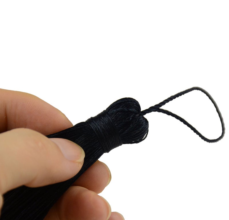 Makhry 20pcs 4.3 Inch Handmade Silky Floss Mini Tiny Craft Tassels with 2-Inch Cord Loop and Small Chinese Knot for Earrings, Souvenir, Bookmarks, DIY Craft Accessory,Tags (Black) - Image 4