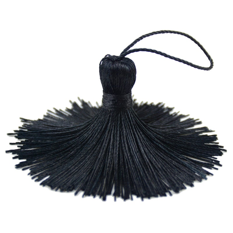 Makhry 20pcs 4.3 Inch Handmade Silky Floss Mini Tiny Craft Tassels with 2-Inch Cord Loop and Small Chinese Knot for Earrings, Souvenir, Bookmarks, DIY Craft Accessory,Tags (Black) - Image 5