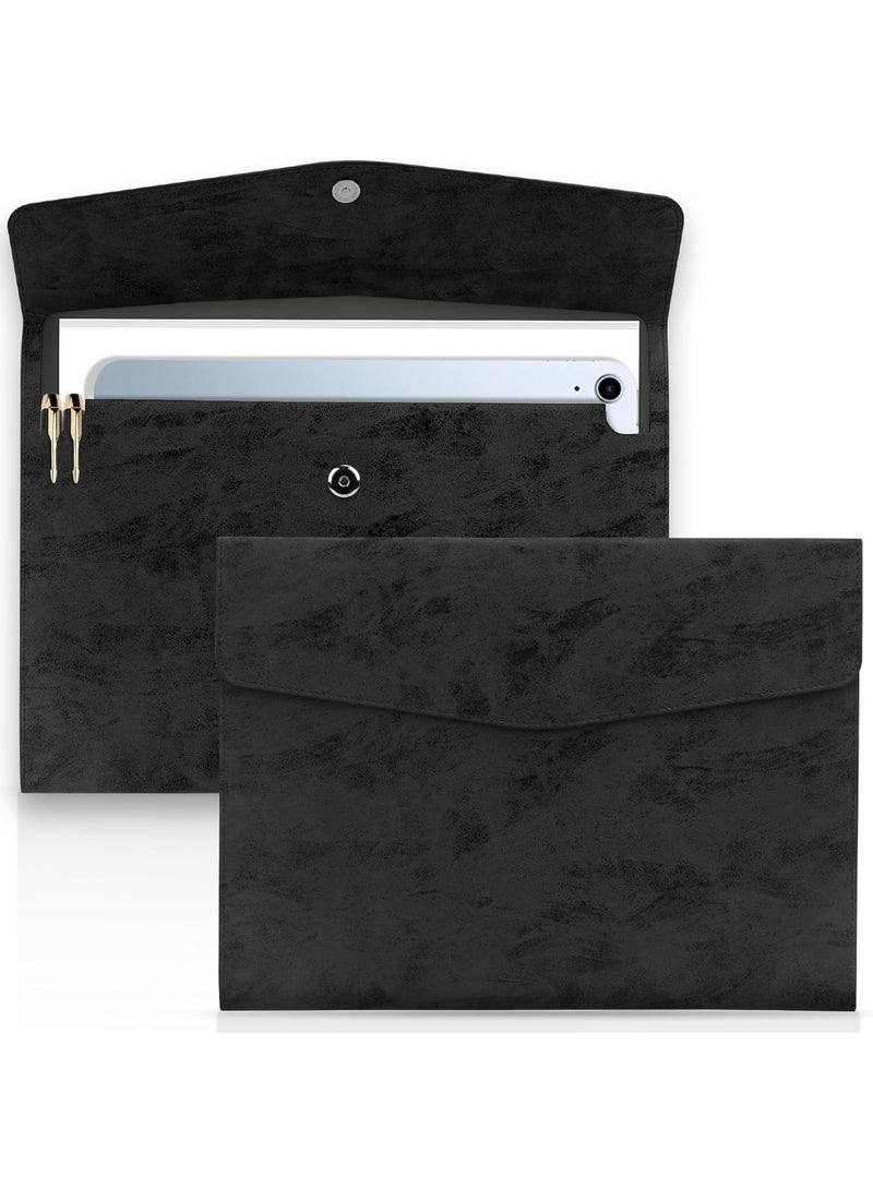 Luckam PU Leather A4 File Folder, Waterproof Document Organizer with Invisible Magnetic Closure, Envelope Filing Case for Office, Home, and School Use, Ash Black - Image 5