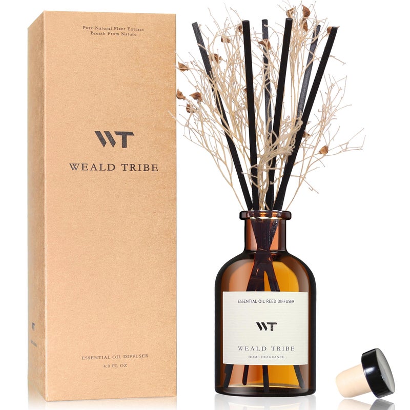 WEALD TRIBE Flower Reed Diffuser Set Clean White Linen Scent for Bathroom Air Fresheners | 4.0 fl oz Essential Oils with Sticks Home Fragrance Defusers | House Bedroom Office Shelf Decor & Gift - Image 1