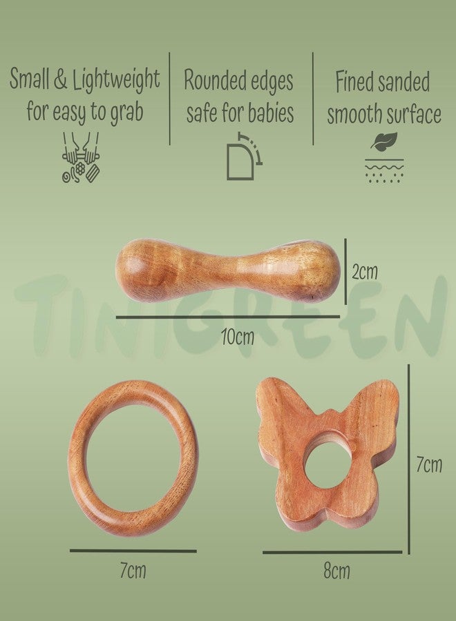 TINIGREEN Butterfly Ring Dumbbell Shaped Organic Neem Wood Teether Combo for Baby (Pack of 3) - Image 2