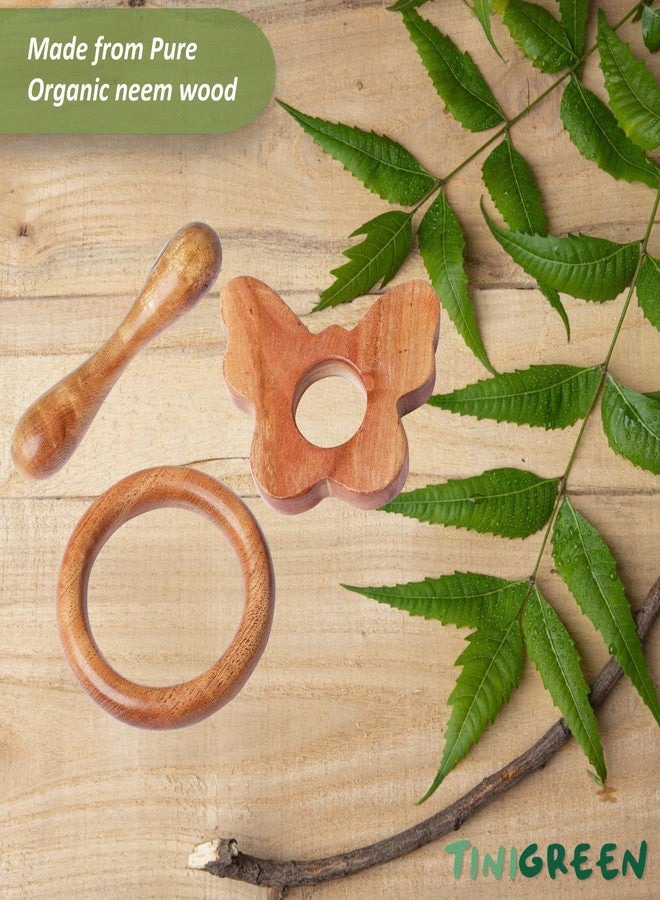TINIGREEN Butterfly Ring Dumbbell Shaped Organic Neem Wood Teether Combo for Baby (Pack of 3) - Image 3