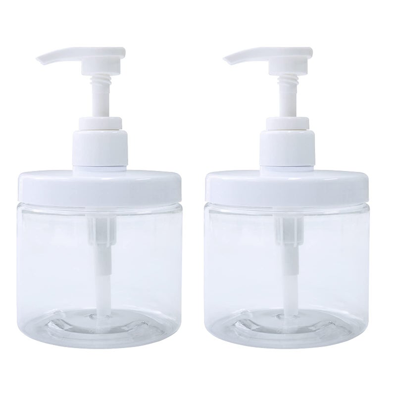 Cosywell Pump Bottle Dispenser Plastic Refillable Bottles Wide Mouth Jar Style Empty Bathroom Shower Containers for Lotion Shampoo Conditioner (Clear, 2X 500ml) - Image 1