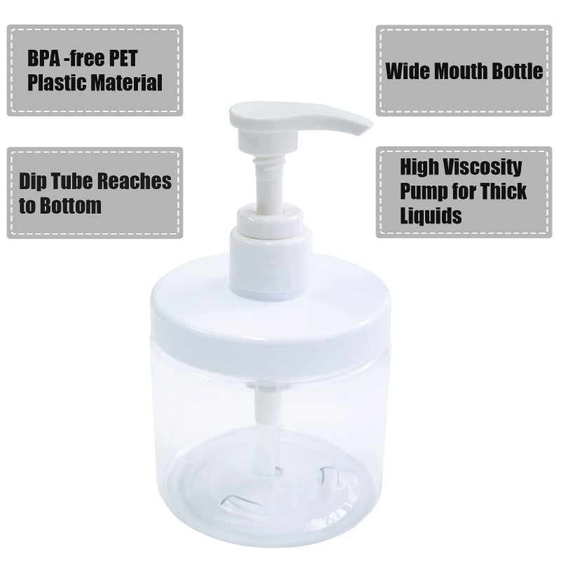 Cosywell Pump Bottle Dispenser Plastic Refillable Bottles Wide Mouth Jar Style Empty Bathroom Shower Containers for Lotion Shampoo Conditioner (Clear, 2X 500ml) - Image 3